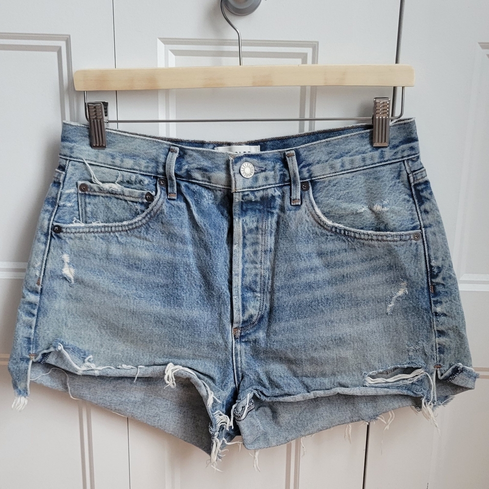 Agolde Light Blue Distressed Denim Cutoff Shorts